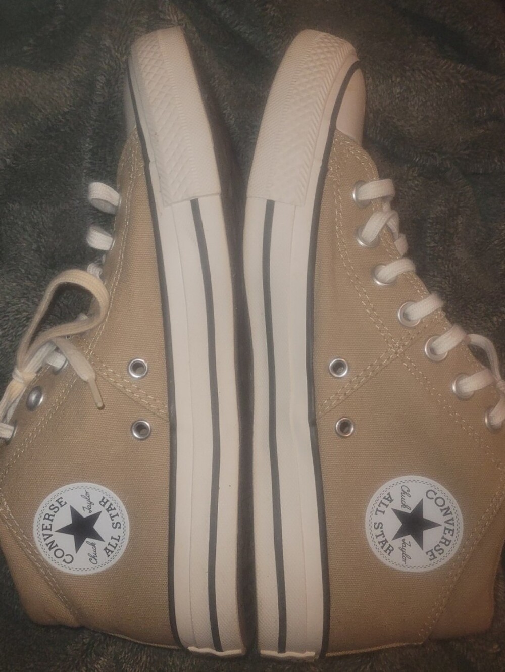 Converse High-Top Sneakers in Beige Canvas with White Soles